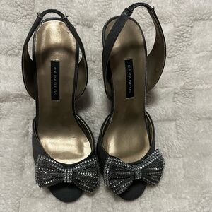 Caparros Black Slingback Heels with Crystal Bow Accents